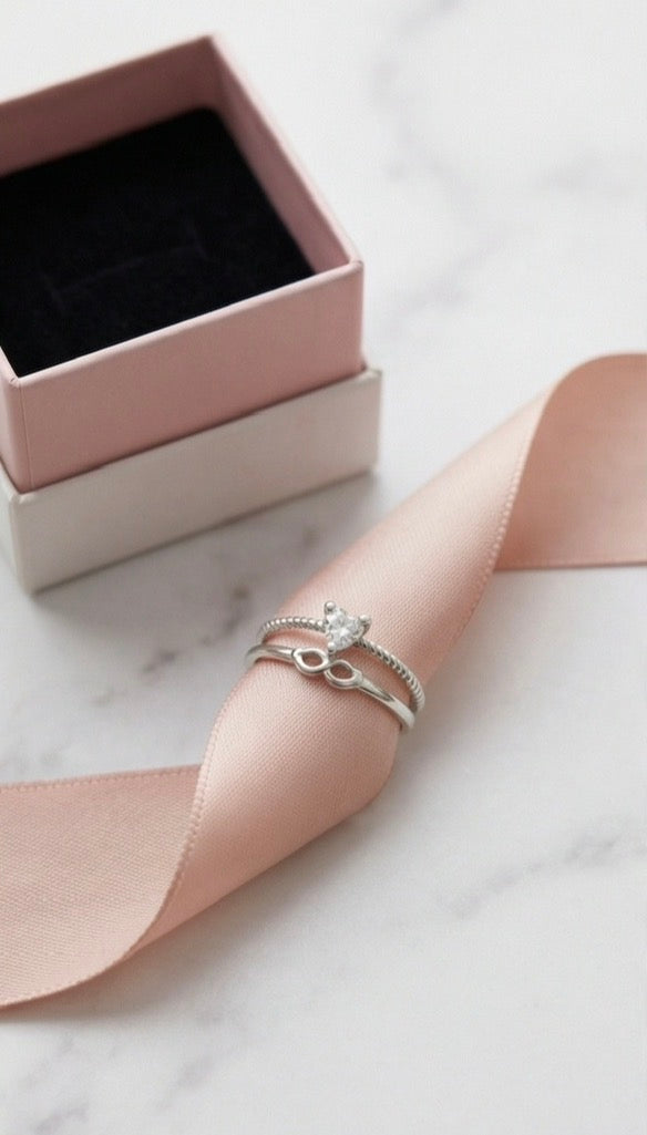 Dual Stud Heart Ring (Free Size)
