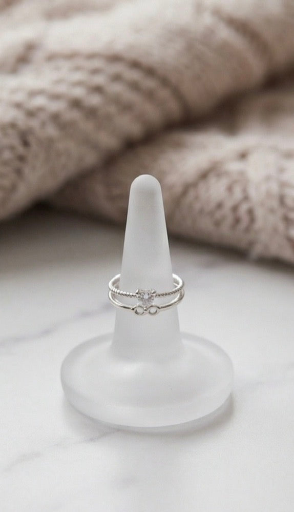 Dual Stud Heart Ring (Free Size)