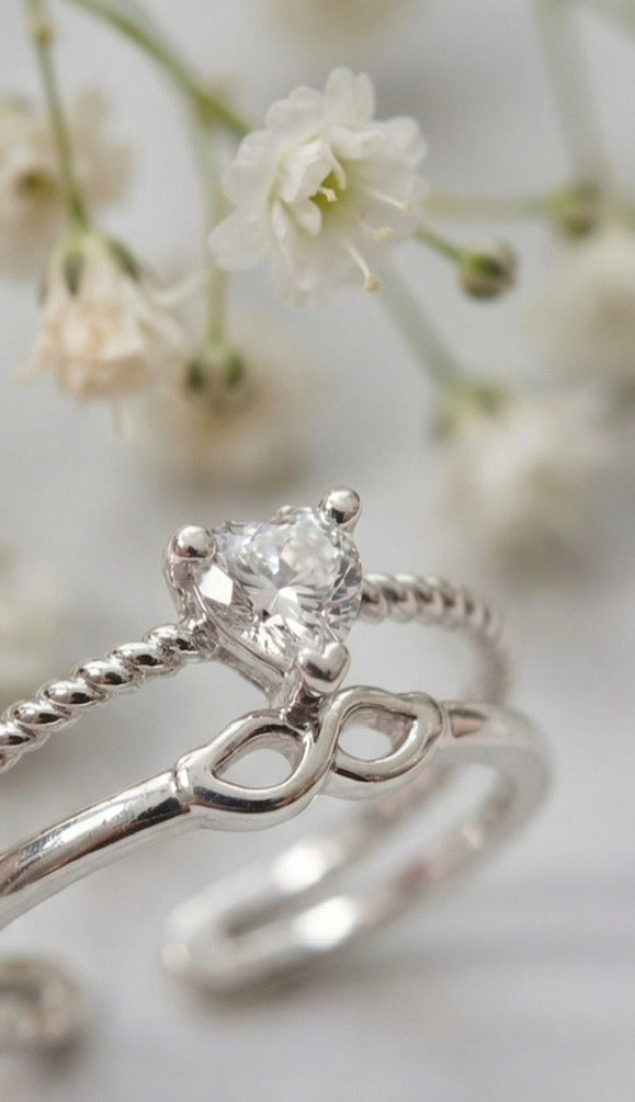 Dual Stud Heart Ring (Free Size)